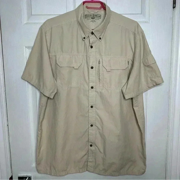 Field & Stream  Button Down Fishing Shirt Short Sleeved Cream Size Extra Large - Picture 1 of 16